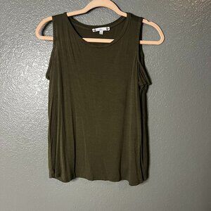 Iris Large Olive Green Cold Shoulder Cutout Sleeveless Knit Top